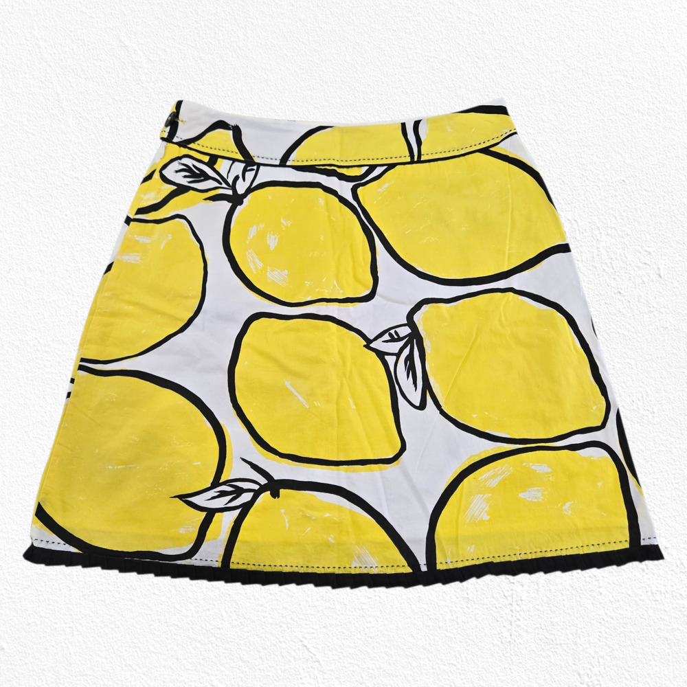 Y2K Vintage Anthropologie Odille Yellow Lemon Print Cotton A-Line Skirt Size 12 - Picture 9 of 9